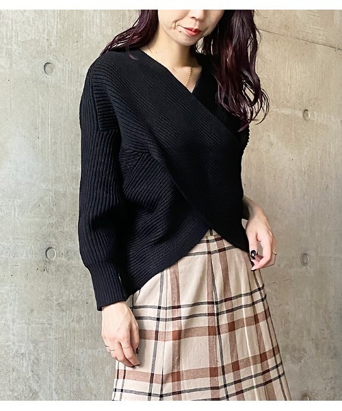 GALENA（ガレナ）の「【GALENA/ガレナ】クロス編みニット（ニット/セーター・レディース・ライトピンク/ホワイト/ライトブルー/ブラック・FREE）」の3枚目の写真