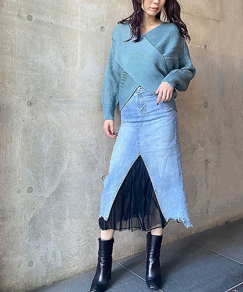 GALENA（ガレナ）の「【GALENA/ガレナ】クロス編みニット（ニット/セーター・レディース・ライトピンク/ホワイト/ライトブルー/ブラック・FREE）」の9枚目の写真