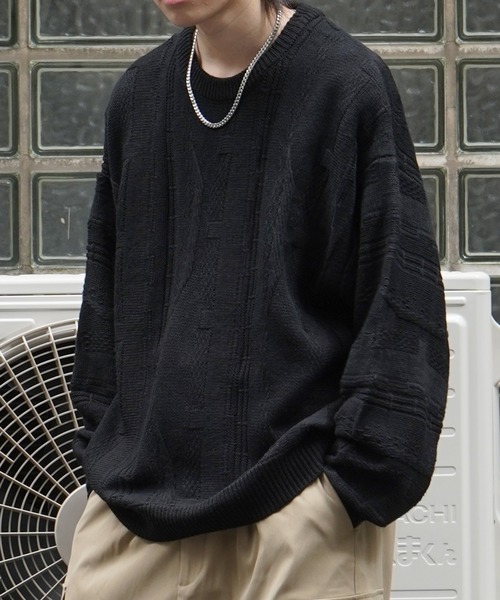 Confirm(コンファーム)の「ヴィンテージライク レトロジャガードストライプ柄 ビッグシルエット 3Dニットプルオーバー 【Confirm】(ニット/セーター・メンズ・ブラック/ボルドー/モカ/ナチュラル/ブルー系その他/ホワイト系その他/ブラック系その他・M/L)」の17枚目の写真