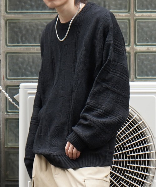 Confirm(コンファーム)の「ヴィンテージライク レトロジャガードストライプ柄 ビッグシルエット 3Dニットプルオーバー 【Confirm】(ニット/セーター・メンズ・ブラック/ボルドー/モカ/ナチュラル/ブルー系その他/ホワイト系その他/ブラック系その他・M/L)」の16枚目の写真