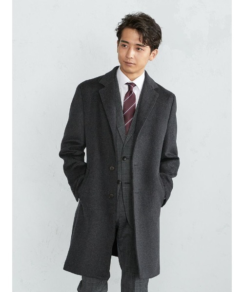 年末のプロモーション大特価 配色シングルチェスターコート グレー ネイビー チェスターコート Perfect Suit Factory パーフェクトスーツファクトリー のファッション 登場 Arenatheatre Net