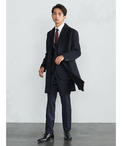 年末のプロモーション大特価 配色シングルチェスターコート グレー ネイビー チェスターコート Perfect Suit Factory パーフェクトスーツファクトリー のファッション 登場 Arenatheatre Net