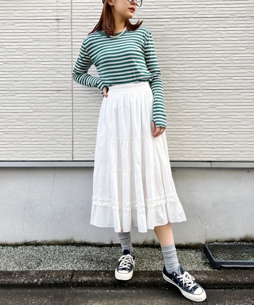at12:03(アットイチニーゼロサン)の「指穴ボーダーカットソー(Tシャツ/カットソー・レディース・ブラック/グリーン・FREE)」の14枚目の写真