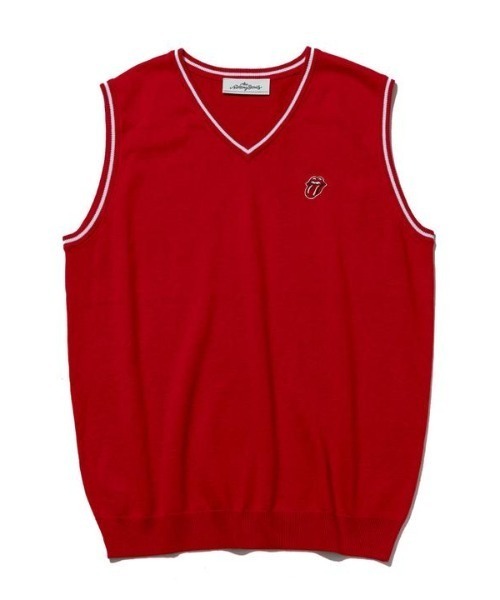 RAWLIFE(ロウライフ)の「BACK SPIN!/バックスピン!/The Rolling Stones Shoes LOGO KNIT VEST(ベスト・メンズ・レッド/ブラック・MEDIUM/LARGE/X-LARGE)」の2枚目の写真
