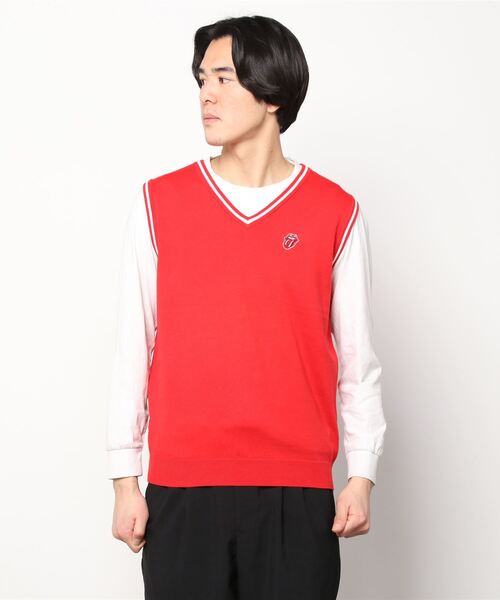 RAWLIFE(ロウライフ)の「BACK SPIN!/バックスピン!/The Rolling Stones Shoes LOGO KNIT VEST(ベスト・メンズ・レッド/ブラック・MEDIUM/LARGE/X-LARGE)」の5枚目の写真