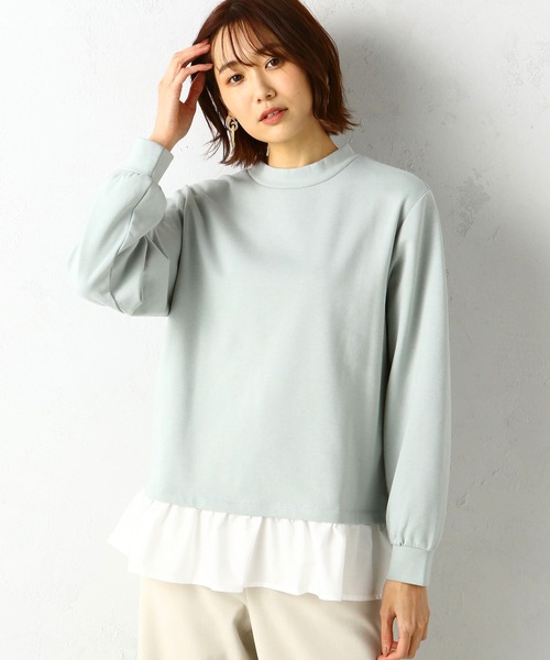 Petit Honfleur(プチオンフルール)の「裏起毛レイヤード風モックネックプルオーバー(Tシャツ/カットソー・レディース・ブラック/グリーン/ピンク・M/L)」の2枚目の写真