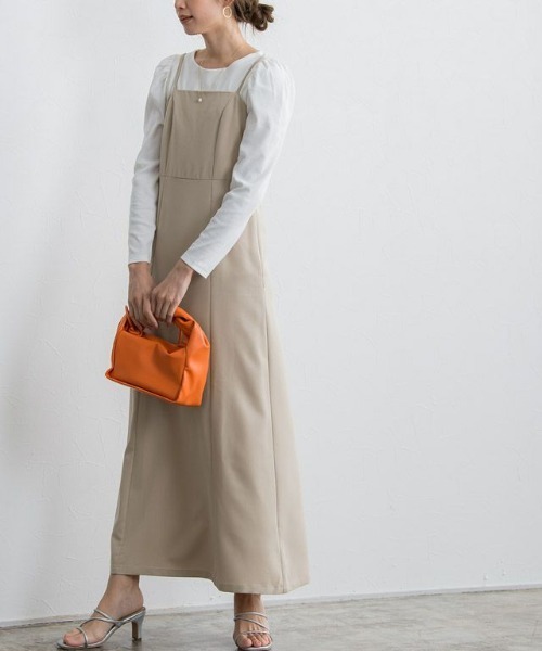 Pierrot（ピエロ）の「ツイルキャミワンピース（ワンピース・レディース・ブラック/杢グレー/ベージュ/ブラウン/グリーン・M/L/PM）」の5枚目の写真