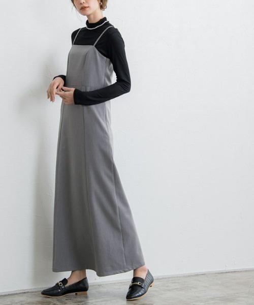 Pierrot（ピエロ）の「ツイルキャミワンピース（ワンピース・レディース・ブラック/杢グレー/ベージュ/ブラウン/グリーン・M/L/PM）」の3枚目の写真