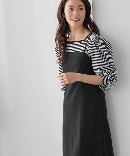 Pierrot（ピエロ）の「ツイルキャミワンピース（ワンピース・レディース・ブラック/杢グレー/ベージュ/ブラウン/グリーン・M/L/PM）」の21枚目の写真