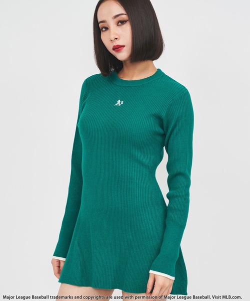 BACK TO THE FIELD（バック トゥー ザ フィールド）の「【MLB】フィット＆フレアワンポイントロゴリブワンピース（ワンピース・レディース・ブラック/グレー/グリーン・FREE）」の9枚目の写真