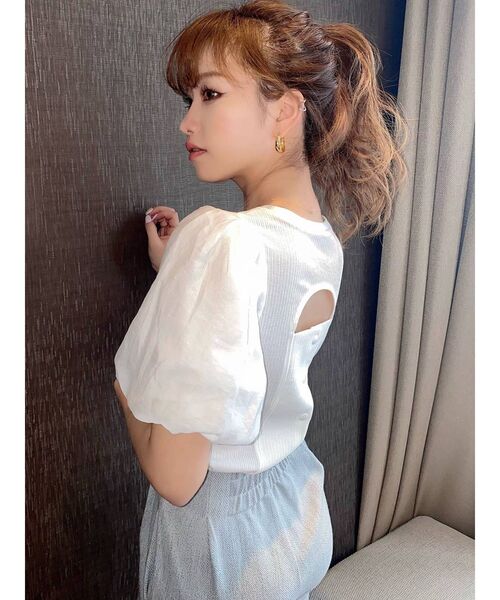 RESEXXY（リゼクシー）の「バルーンスリーブリブトップス（Tシャツ/カットソー・レディース・グリーン/ホワイト/ブラック/ピンク・FREE）」の2枚目の写真