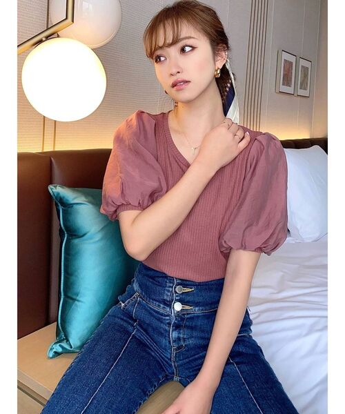 RESEXXY（リゼクシー）の「バルーンスリーブリブトップス（Tシャツ/カットソー・レディース・グリーン/ホワイト/ブラック/ピンク・FREE）」の7枚目の写真