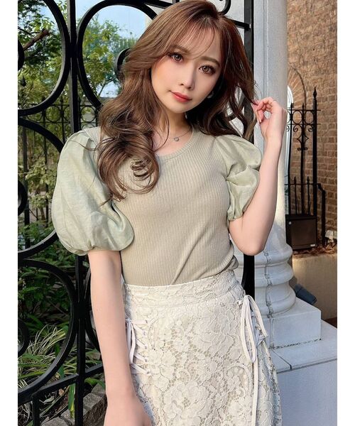 RESEXXY（リゼクシー）の「バルーンスリーブリブトップス（Tシャツ/カットソー・レディース・グリーン/ホワイト/ブラック/ピンク・FREE）」の22枚目の写真