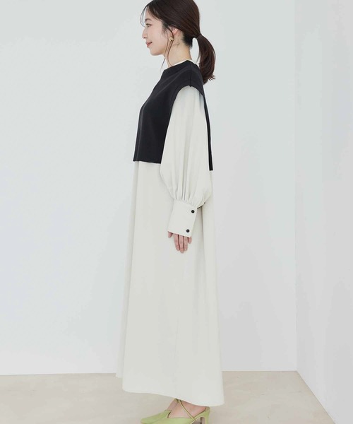【WEB限定】【SET】バンドカラーシャツワンピース&ニットベストセット