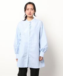 Samansa Mos2 blue | バンドカラーチュニックシャツ(シャツ/ブラウス)