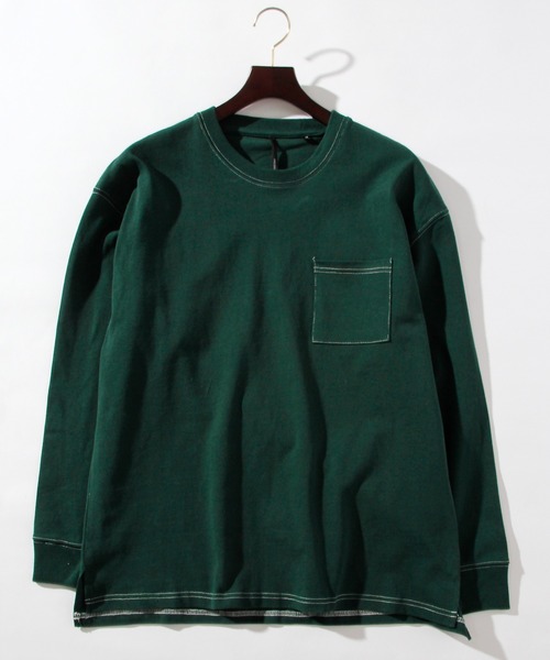 THISIS(ディスイズ)の「ビッグシルエット ステッチング ロングTシャツ レディース(Tシャツ/カットソー・レディース・ブラック/サンドベージュ/サックスブルー/チャコール/ホワイト/グリーン・X-LARGE/MEDIUM/LARGE)」の6枚目の写真