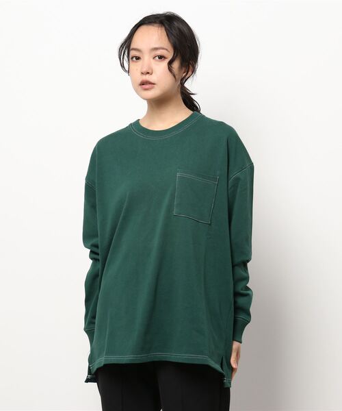 THISIS(ディスイズ)の「ビッグシルエット ステッチング ロングTシャツ レディース(Tシャツ/カットソー・レディース・ブラック/サンドベージュ/サックスブルー/チャコール/ホワイト/グリーン・X-LARGE/MEDIUM/LARGE)」の14枚目の写真