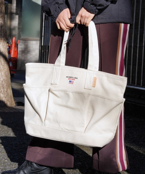 AVIREX(アヴィレックス)の「BERSA Ⅲ/ バーサ3/ トートバッグ(トートバッグ・レディース・オフホワイト/ネイビー/ブラック・FREE)」の1枚目の写真