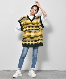 幾何学ジャガードビッグベスト