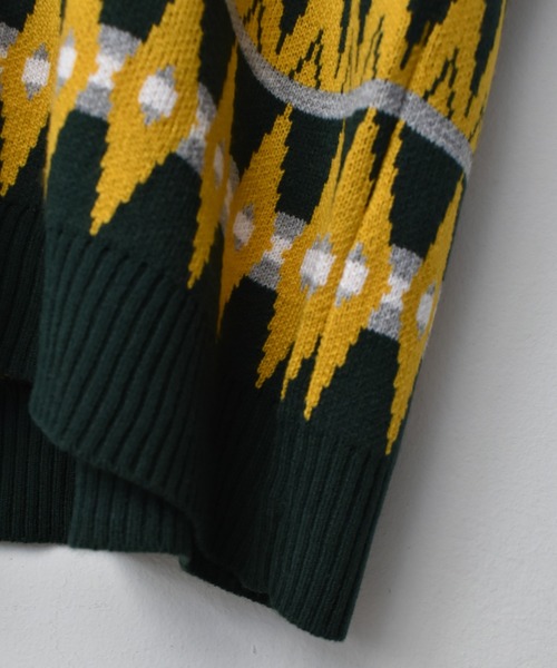 Starting Over（スターティングオーバー）の「幾何学ジャガードビッグベスト（ベスト・メンズ・グリーン/チャコール/ベージュ・L/M/XL）」の7枚目の写真