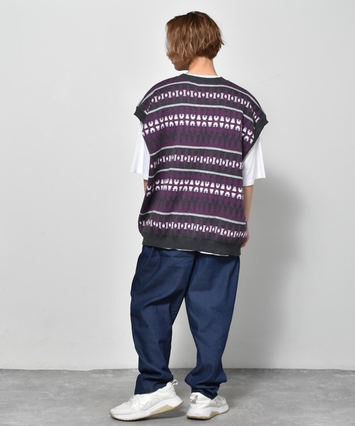 Starting Over（スターティングオーバー）の「幾何学ジャガードビッグベスト（ベスト・メンズ・グリーン/チャコール/ベージュ・L/M/XL）」の20枚目の写真