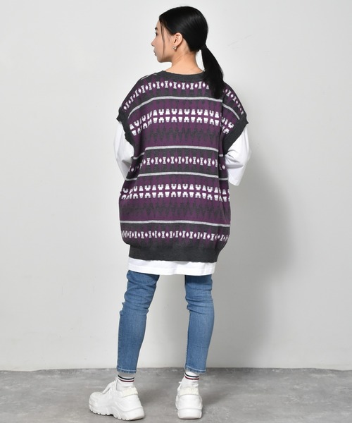 Starting Over（スターティングオーバー）の「幾何学ジャガードビッグベスト（ベスト・メンズ・グリーン/チャコール/ベージュ・L/M/XL）」の21枚目の写真