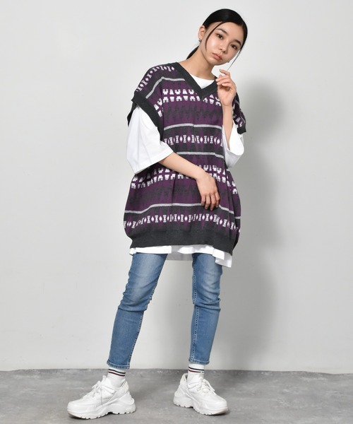 Starting Over（スターティングオーバー）の「幾何学ジャガードビッグベスト（ベスト・メンズ・グリーン/チャコール/ベージュ・L/M/XL）」の22枚目の写真