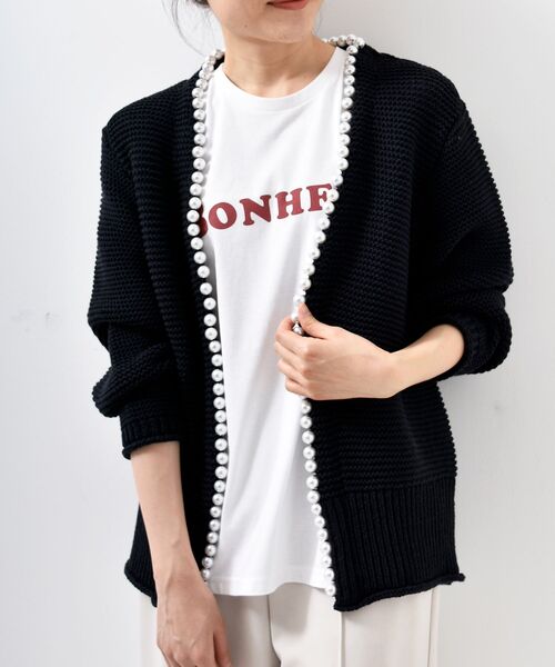 le.coeur blanc（ルクールブラン）の「パールツキカーディガン（カーディガン/ボレロ・レディース・オフホワイト/ネイビー・38）」の10枚目の写真