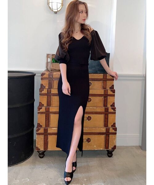 RESEXXY(リゼクシー)の「ディープスリットリブニットスカート【セットアップ着用可能】(スカート・レディース・ブラック/ブルー/ベージュ/アイボリー・FREE)」の10枚目の写真