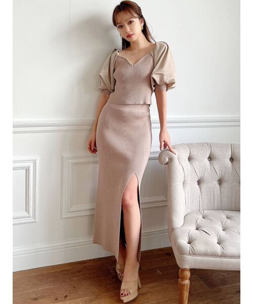 RESEXXY(リゼクシー)の「ディープスリットリブニットスカート【セットアップ着用可能】(スカート・レディース・ブラック/ブルー/ベージュ/アイボリー・FREE)」の12枚目の写真