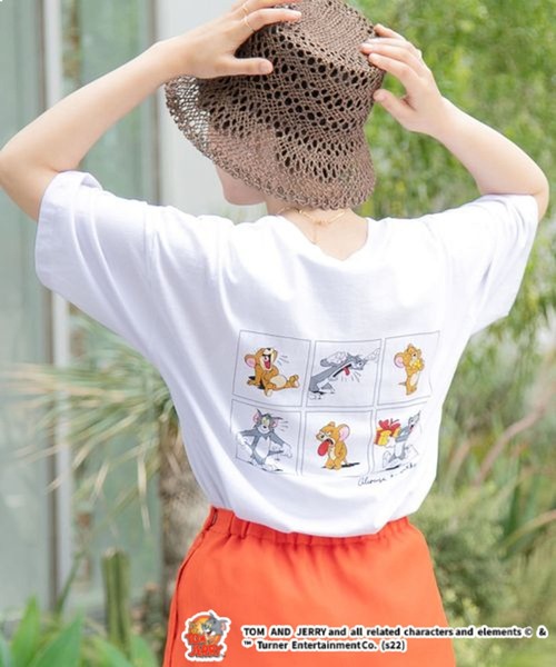 RAGEBLUE(レイジブルー)の「トムとジェリー/バックプリントTシャツ(Tシャツ/カットソー・レディース・ホワイト/スミクロ/ブルー・FREE)」の1枚目の写真