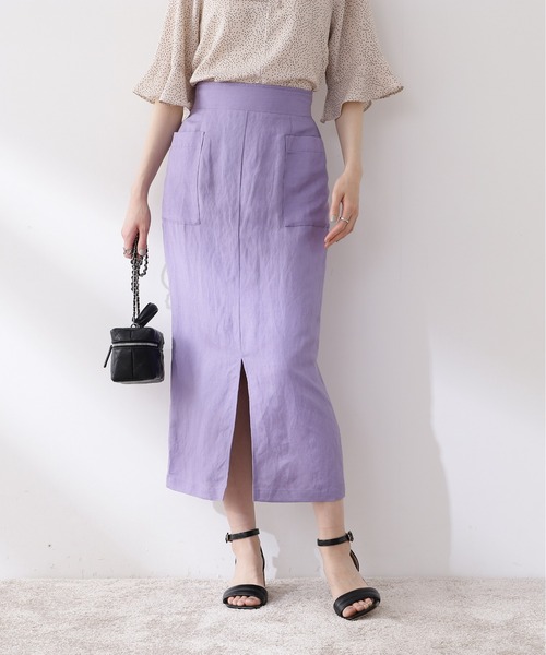 N.(N. Natural Beauty Basic)(エヌエヌナチュラルビューティーベーシック)の「麻混タイトスカート(スカート・レディース・ホワイト/パープル/グレー/レッド・SMALL/MEDIUM)」の4枚目の写真