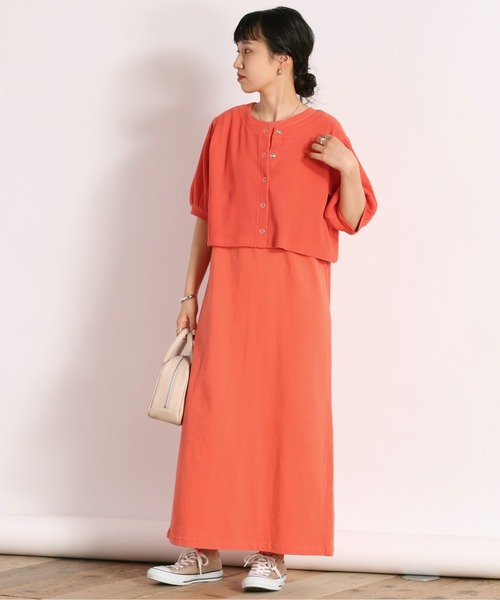 cepo(セポ)の「【SET ITEM】ショートカーディガン+ノースリーブワンピース(ワンピース・レディース・ブラック/オレンジ/ブラック系その他・M)」の1枚目の写真