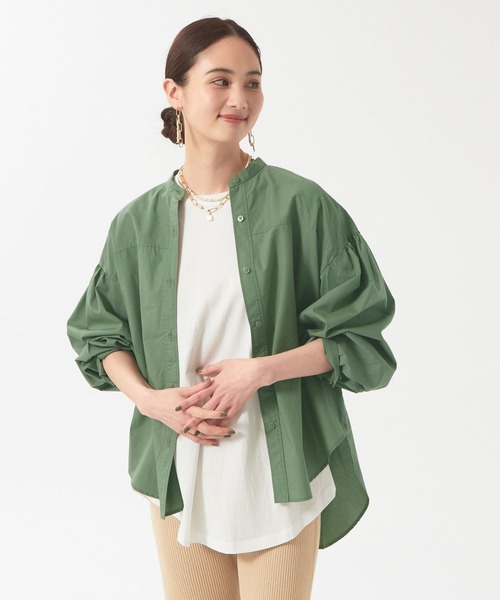 qualite(カリテ)の「ダンプバンドカラーシャツ(シャツ/ブラウス・レディース・グリーン/ネイビー・36/38)」の2枚目の写真