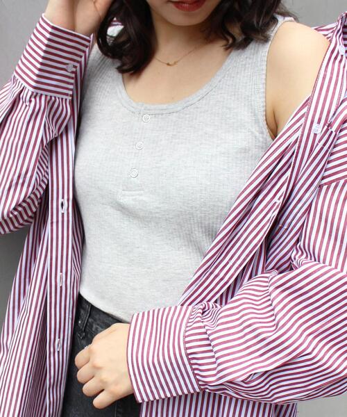 INGNI(イング)の「ヘンリーネック2WAYリブタンク(タンクトップ・レディース・ブラック/オフホワイト/グリーン/オートミール・M)」の1枚目の写真