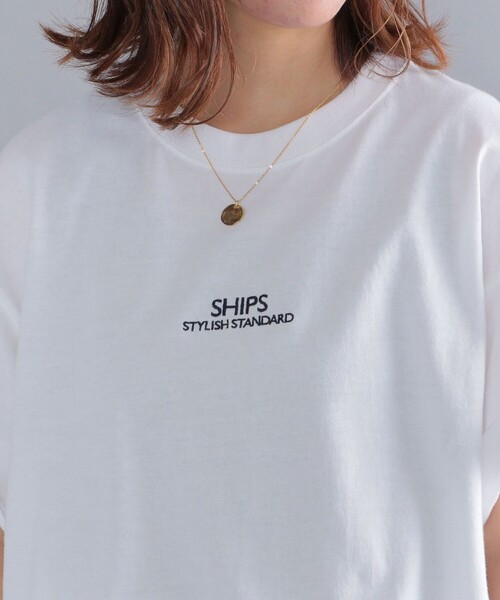 ホワイト 長袖 Tシャツ stylish シップス SHIPS *SHIPS: STYLISH STANDARD ロゴ 刺繍 Tシャツ