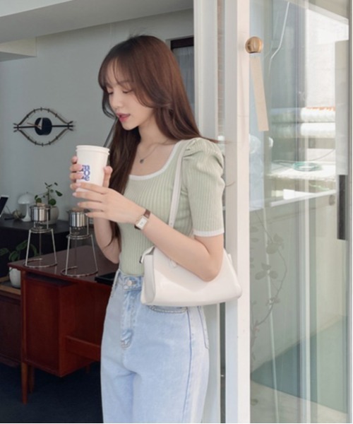 SONA（ソナ）の「SONYUNARA スクウェアハーフ袖ニット（Tシャツ/カットソー・レディース・ライトパープル/ブラック/レッド/ピンク/グリーン/アイボリー・FREE）」の14枚目の写真