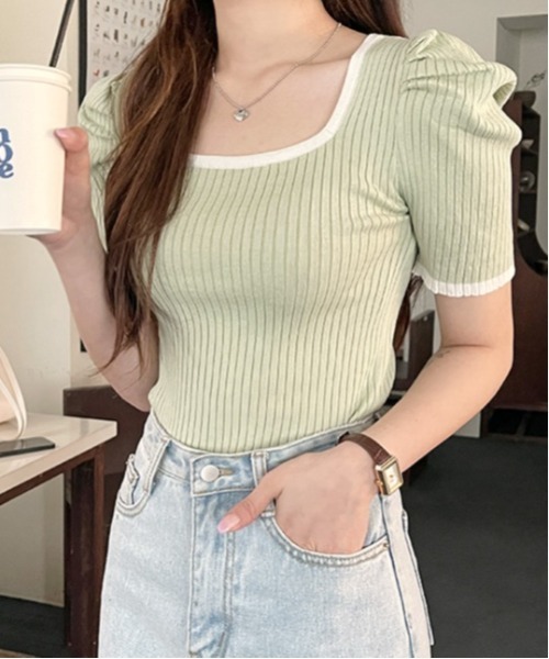 SONA（ソナ）の「SONYUNARA スクウェアハーフ袖ニット（Tシャツ/カットソー・レディース・ライトパープル/ブラック/レッド/ピンク/グリーン/アイボリー・FREE）」の15枚目の写真