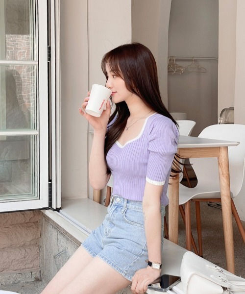 SONA（ソナ）の「SONYUNARA スクウェアハーフ袖ニット（Tシャツ/カットソー・レディース・ライトパープル/ブラック/レッド/ピンク/グリーン/アイボリー・FREE）」の18枚目の写真