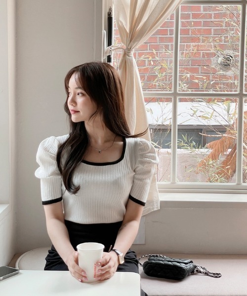 SONA（ソナ）の「SONYUNARA スクウェアハーフ袖ニット（Tシャツ/カットソー・レディース・ライトパープル/ブラック/レッド/ピンク/グリーン/アイボリー・FREE）」の8枚目の写真