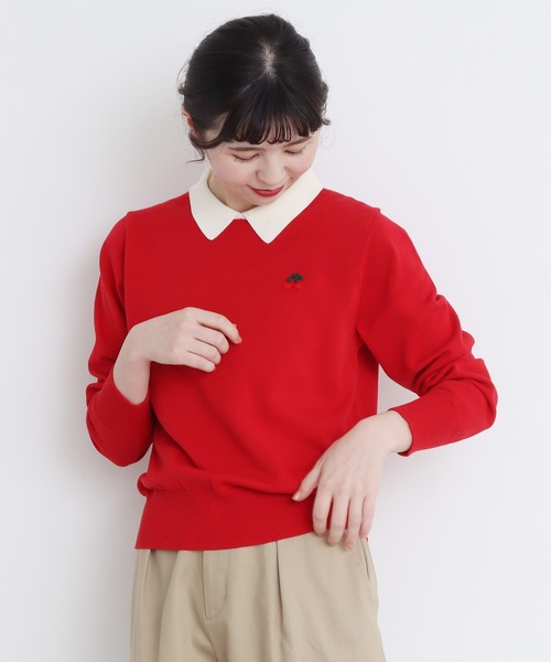 CHILD WOMAN（チャイルドウーマン）の「4/101 CRAFT14GG 刺繍衿付き長袖プルオーバー（ニット/セーター・レディース・ブラック/レッド/ネイビー・FREE）」の3枚目の写真