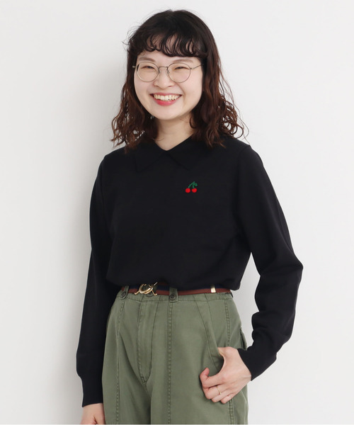 CHILD WOMAN（チャイルドウーマン）の「4/101 CRAFT14GG 刺繍衿付き長袖プルオーバー（ニット/セーター・レディース・ブラック/レッド/ネイビー・FREE）」の19枚目の写真