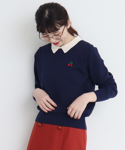 CHILD WOMAN（チャイルドウーマン）の「4/101 CRAFT14GG 刺繍衿付き長袖プルオーバー（ニット/セーター・レディース・ブラック/レッド/ネイビー・FREE）」の13枚目の写真