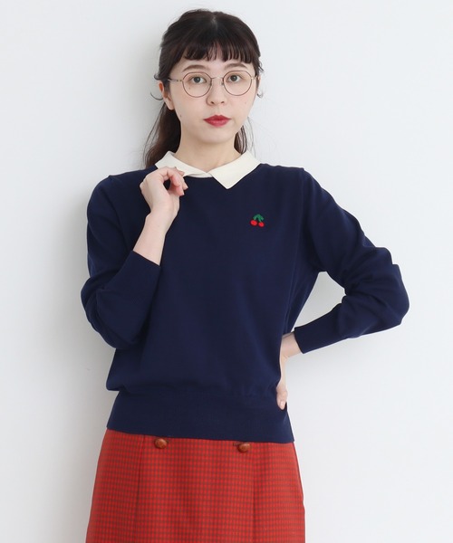 CHILD WOMAN（チャイルドウーマン）の「4/101 CRAFT14GG 刺繍衿付き長袖プルオーバー（ニット/セーター・レディース・ブラック/レッド/ネイビー・FREE）」の12枚目の写真