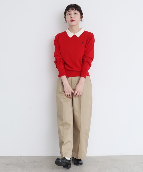 CHILD WOMAN（チャイルドウーマン）の「4/101 CRAFT14GG 刺繍衿付き長袖プルオーバー（ニット/セーター・レディース・ブラック/レッド/ネイビー・FREE）」の8枚目の写真