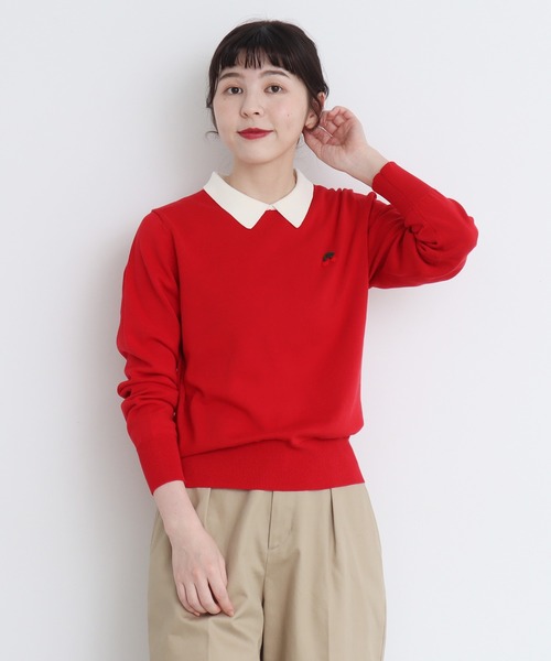 CHILD WOMAN（チャイルドウーマン）の「4/101 CRAFT14GG 刺繍衿付き長袖プルオーバー（ニット/セーター・レディース・ブラック/レッド/ネイビー・FREE）」の4枚目の写真