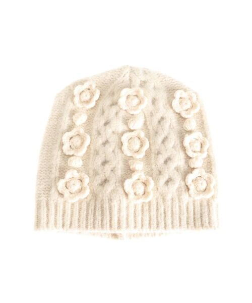 merry jenny（メリージェニー）の「おはなニットワッチ（ニットキャップ/ビーニー・レディース・ブラック/アイボリー・FREE）」の3枚目の写真