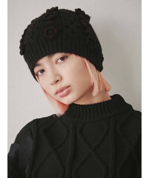 merry jenny（メリージェニー）の「おはなニットワッチ（ニットキャップ/ビーニー・レディース・ブラック/アイボリー・FREE）」の9枚目の写真
