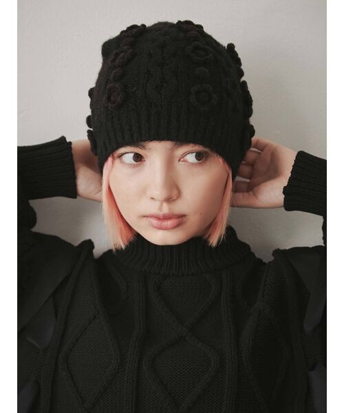 merry jenny（メリージェニー）の「おはなニットワッチ（ニットキャップ/ビーニー・レディース・ブラック/アイボリー・FREE）」の10枚目の写真