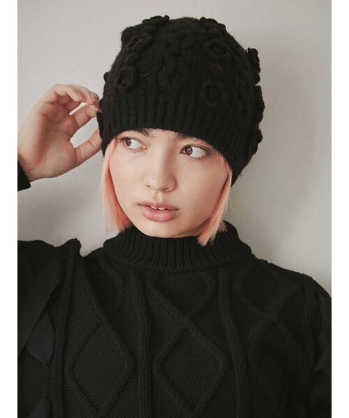 merry jenny（メリージェニー）の「おはなニットワッチ（ニットキャップ/ビーニー・レディース・ブラック/アイボリー・FREE）」の11枚目の写真